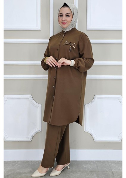 Kadın Sallantı Aksesuarlı Hakim Yaka Tesettür Takım fiyatları