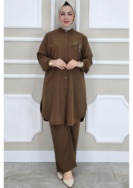 Kadın Sallantı Aksesuarlı Hakim Yaka Tesettür Takım modelleri