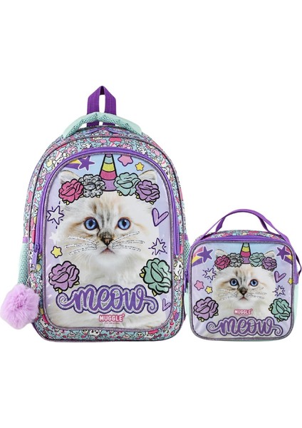 2 Bölmeli Pretty Cat Meow Okul Çantası + Beslenme Çantası +Kalemlik fiyatları