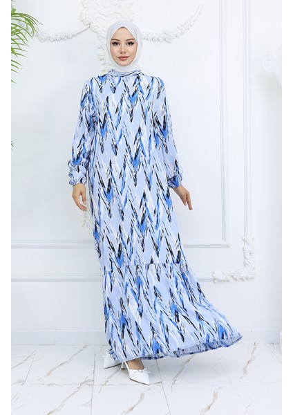 Viskon Kumaş Kolu Lastikli Desenli Elbise 2017-01 Saks fiyatları