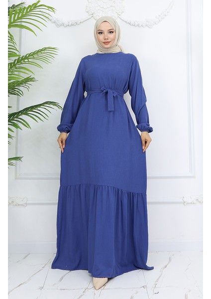Belmando Kumaş Kuşaklı Elbise 2013-03 Indigo
