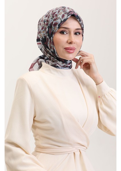 Desenli Pamuk Eşarp 2075-12 Gül Kurusu Siyah