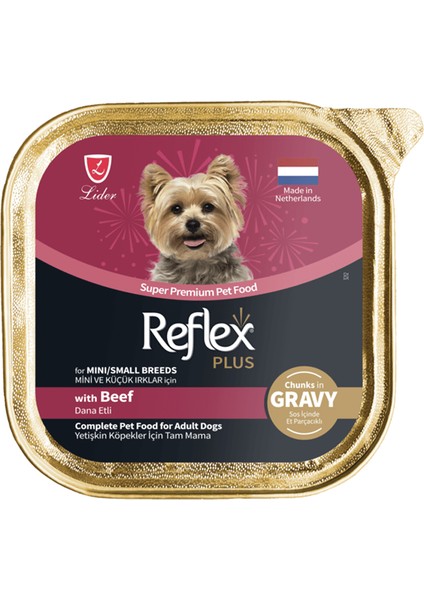 Sos İçinde Et Parçacıklı Dana Etli Mini ve Küçük Irklar İçin Yetişkin Köpek Yaş Maması 85gr