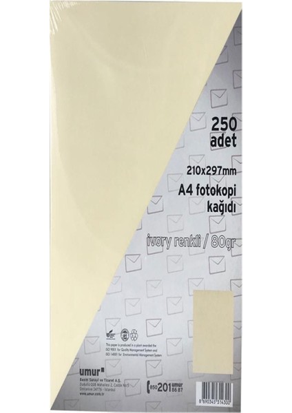 Umur A4 Renkli Fotokopi Kağıdı 250LI Ivory 50002410