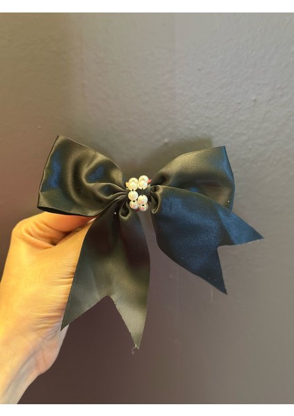 Siyah Fiyonk Inci Boncuklu Broş Yaka Iğnesi Giyim Aksesuarı 12X6 cm fırsatları