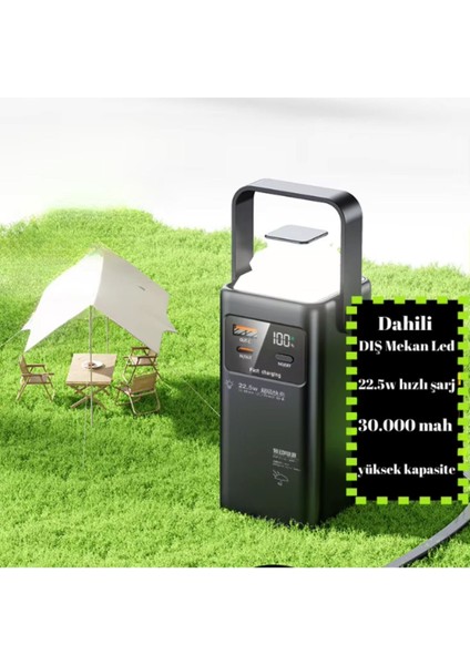 Ensiga 30.000 Mah Ultra Güçlü Powerbank LED Aydınlatmalı Taşıma Askı Hızlı Şarj 22,5W