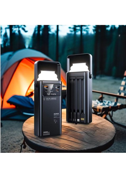 Ensiga 30.000 Mah Ultra Güçlü Powerbank LED Aydınlatmalı Taşıma Askı Hızlı Şarj 22,5W