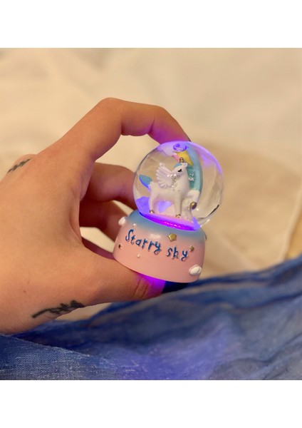 Mini Işıklı Unicorn Starry Sky Kar Küresi modelleri