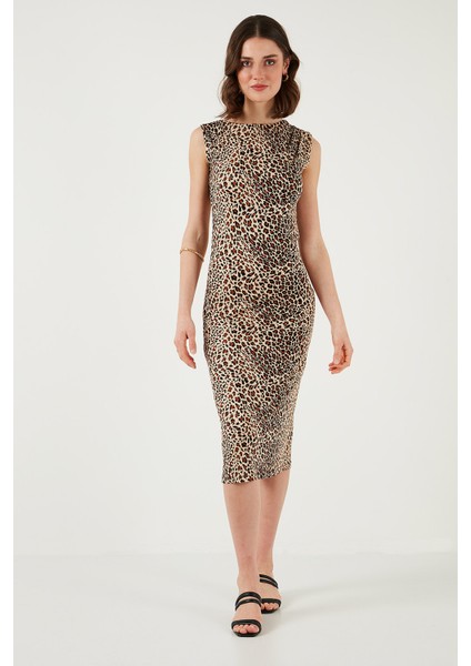 Slim Fit Bisiklet Yaka Kolsuz Midi Boy Elbise Bayan Elbise 5866251
