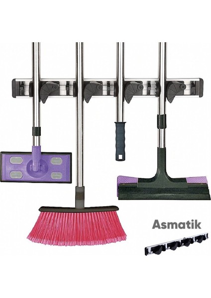 Asmatik Alüminyum Duvar Askısı (Çok Amaçlı Fırça Paspas Mop Askı Aparatı)