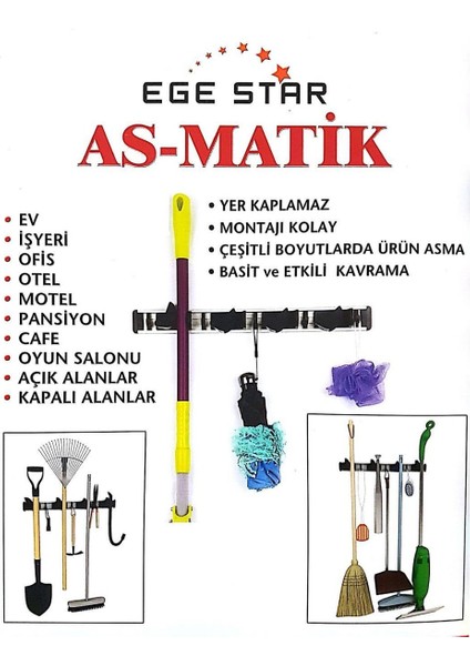 Asmatik Alüminyum Duvar Askısı (Çok Amaçlı Fırça Paspas Mop Askı Aparatı)
