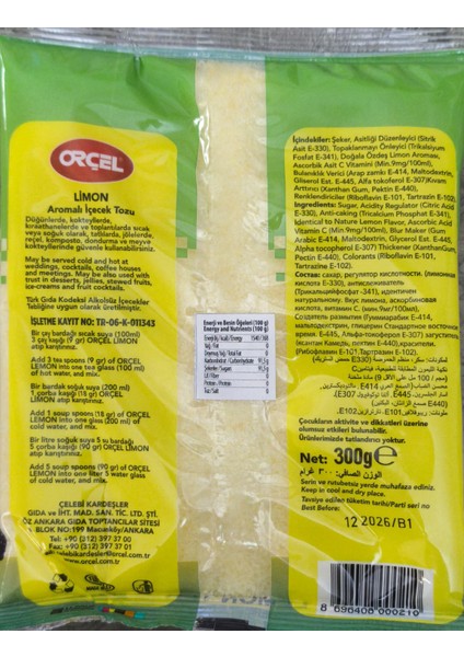 Limon Aromalı İçecek Tozu Oralet Çay 300 grX 2 Adet
