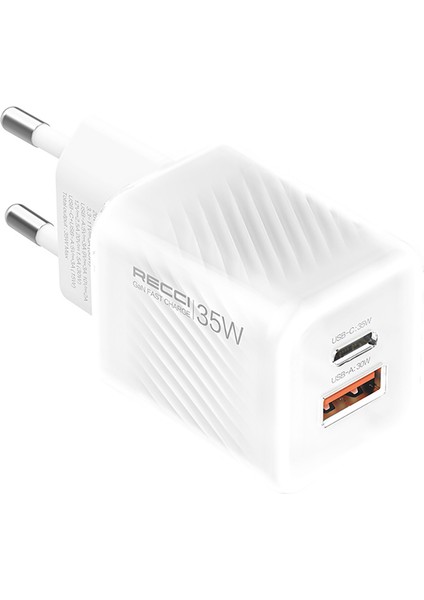 RC83E Type-C Pd & Usb-A Gan Teknolojili Qc3.0 Hızlı Şarj Başlığı 35W Beyaz