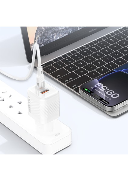 RC83E Type-C Pd & Usb-A Gan Teknolojili Qc3.0 Hızlı Şarj Başlığı 35W Beyaz
