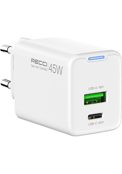 RC108E Gan Teknolojili Hızlı Şarj Başlığı Type-C To Type-C Pd 45W Kablolu Şarj Seti Beyaz