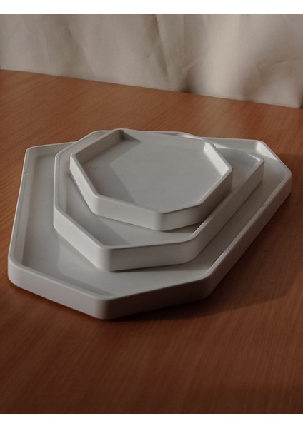 3'lü Geometrik Beton Tepsi Seti Sunumluk Dekoratif Tabak