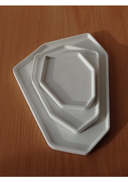 3'lü Geometrik Beton Tepsi Seti Sunumluk Dekoratif Tabak