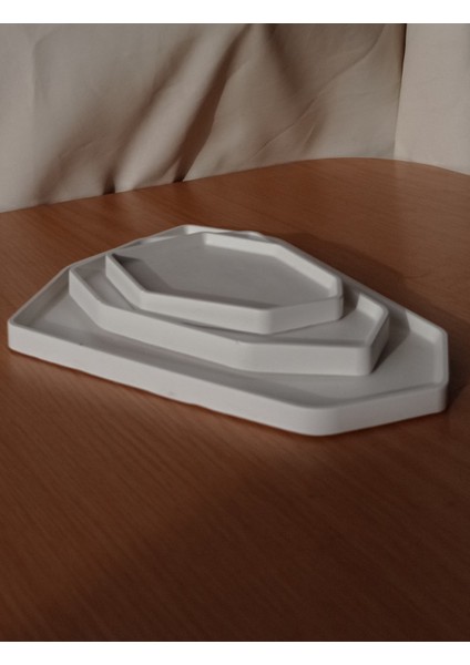 3'lü Geometrik Beton Tepsi Seti Sunumluk Dekoratif Tabak