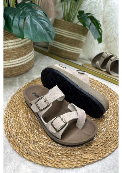Imershoes Günlük Kadın Terlik Tek Parmak Arası Rahat Mantar Taban Tokalı Ayarlanabilir Sandalet 147 - 34162