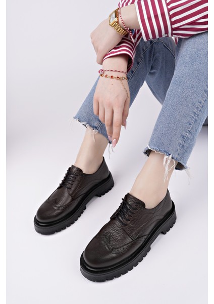 Amour Bağcıklı Hakiki Deri Kalın Taban Günlük Casual Makosen Kadın Loafer Ayakkabı