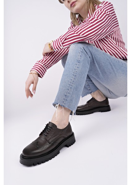 Amour Bağcıklı Hakiki Deri Kalın Taban Günlük Casual Makosen Kadın Loafer Ayakkabı