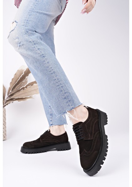 Amour Bağcıklı Hakiki Deri Kalın Taban Günlük Casual Makosen Kadın Loafer Ayakkabı