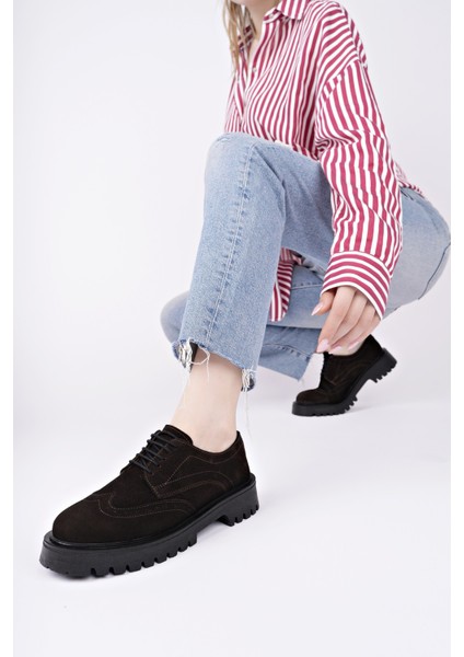 Amour Bağcıklı Hakiki Deri Kalın Taban Günlük Casual Makosen Kadın Loafer Ayakkabı