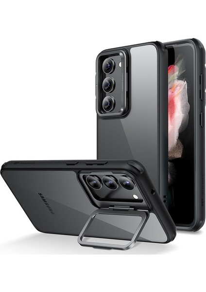 Samsung S23 Kılıf Standlı Kickstand Silikon - Şeffaf Siyah