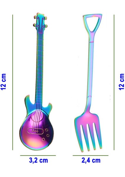 Gökkuşağı Renk Gitar Tasarımlı Paslanmaz Çelik Kaşık ve Paslanmaz Çelik Çatal + Saklama Kutusu fiyatları