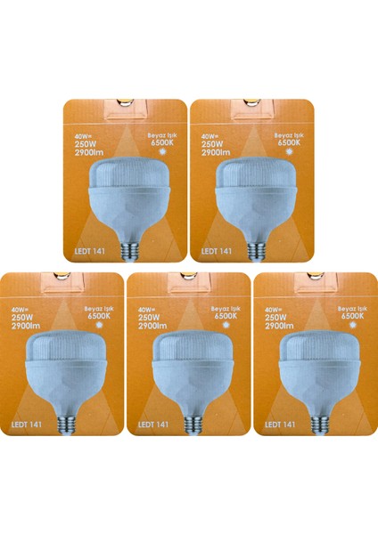 (5 adet) 40 W (250 W) Beyaz Işık E27 Duylu (Kalın Duy) LED Torch Ampul