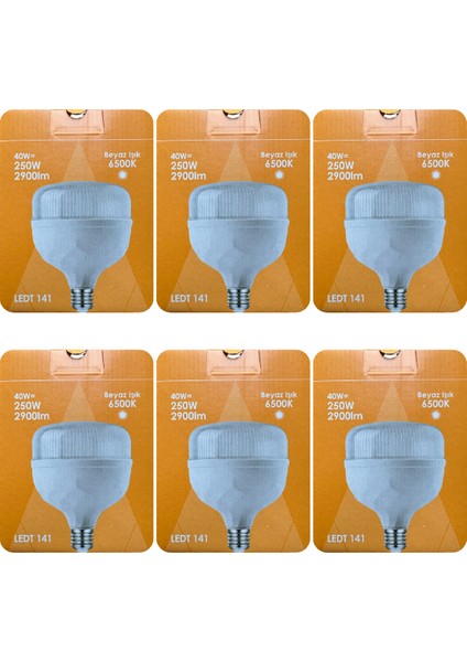 (6 adet) 40 W (250 W) Beyaz Işık E27 Duylu (Kalın Duy) LED Torch Ampul