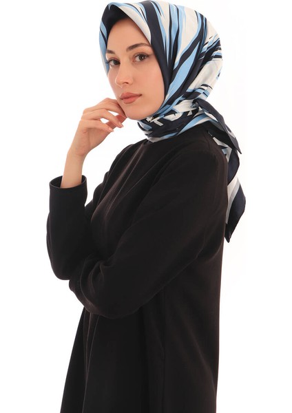 Buz Mavi Nilsu Desen Twill Ipek Eşarp