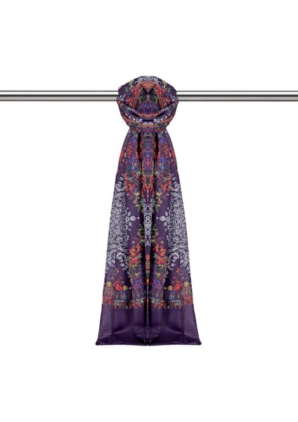 Koyu Mor Etnik Desen Soft Şal