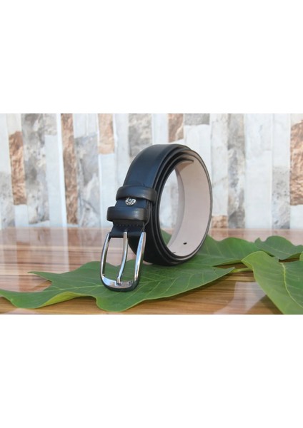 Siyah 3,5cm Suni Deri Erkek Kemer