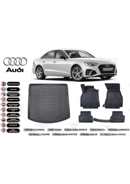 A4 2025 Model Bagaj Havuzu Araca Özel Siyah Havuzlu Paspas Takımı Sett
