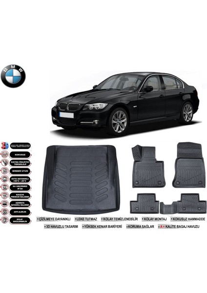 3 Serisi E90 2012 Model Bagaj Havuzu Araca Özel Siyah Kokusuz Havuzlu Paspas Takımı