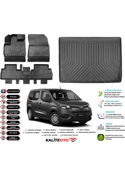 Proace Cıty 2023 Model Esnek Bagaj Havuzu Araca Özel Siyah Paspas Takımı