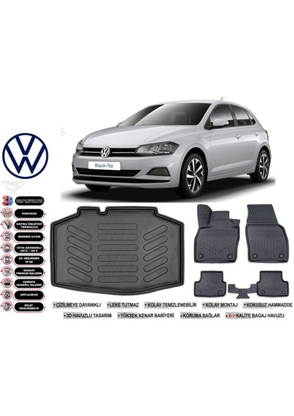 Polo Impression 2022 Model Bagaj Havuzu Araca Özel Siyah Extra Havuzlu Paspas Takımı