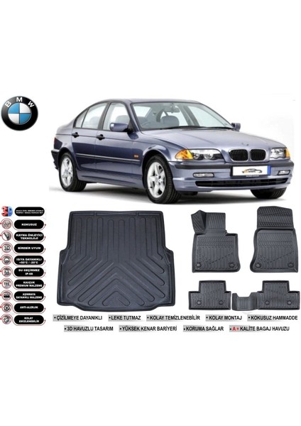 3 Serisi E46 2000 Model Bagaj Havuzu Araca Özel Siyah Havuzlu Paspas Takımı Sett