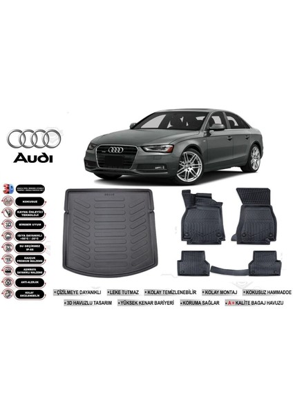 A4 2013 Model Bagaj Havuzu Araca Özel Siyah Havuzlu Paspas Takımı Sett