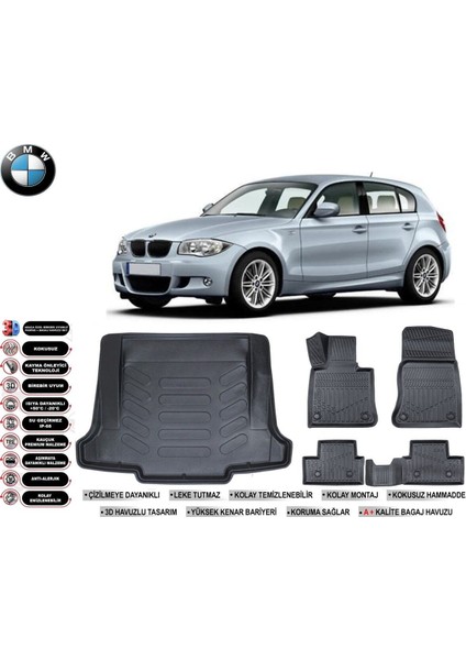 1 Serisi E87 2005 Model Bagaj Havuzu Araca Özel Siyah Havuzlu Paspas Takımı Sett