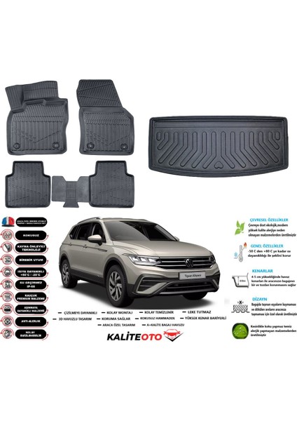 Allspace 2025 Model 7 Koltuk Esnek Bagaj Havuzu Araca Özel Siyah Paspas Takımı