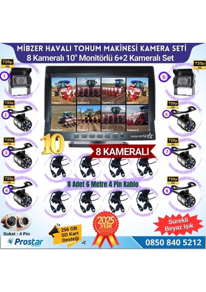 Mibzer Için 8 Kameralı 10 Inç Sekize Bölen Monitör 2 Büyük Kameralı Kayıtlı 256 GB Sd Kart Destekli