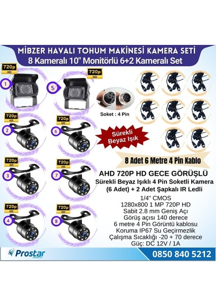 Mibzer Için 8 Kameralı 10 Inç Sekize Bölen Monitör 2 Büyük Kameralı Kayıtlı 256 GB Sd Kart Destekli modelleri