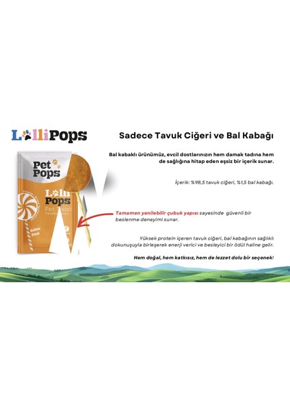 Kedi ve Köpekler İçin Ödül - Lolipop / Tavukciğer + Balkabağı / 1,5gr *5AD
