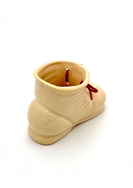 Seramik Ayakkabı Figürlü Kalemlik - Saksı - Dekoratif Obje (Bej) fırsatları