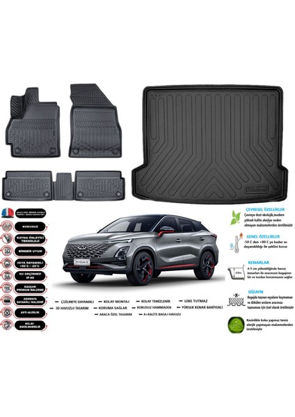 Omoda 5 2024 Model Esnek Bagaj Havuzu Araca Özel Siyah Paspas Takımı