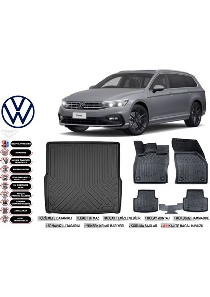 Passat B8 Stw 2016 Model Bagaj Havuzu Araca Özel Siyah Havuzlu Paspas Takımı Sett