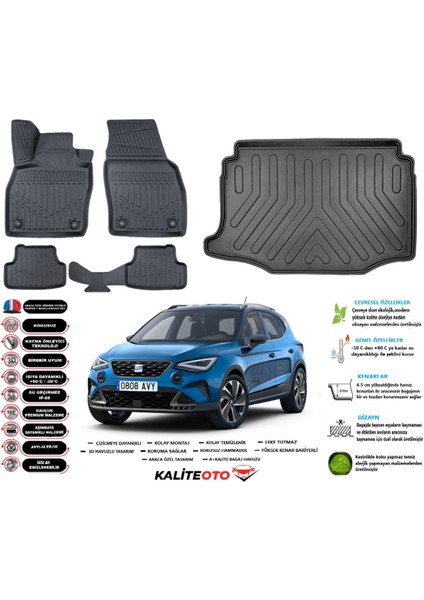 Arona 2020 Model Alt Esnek Bagaj Havuzu Araca Özel Siyah Paspas Takımı