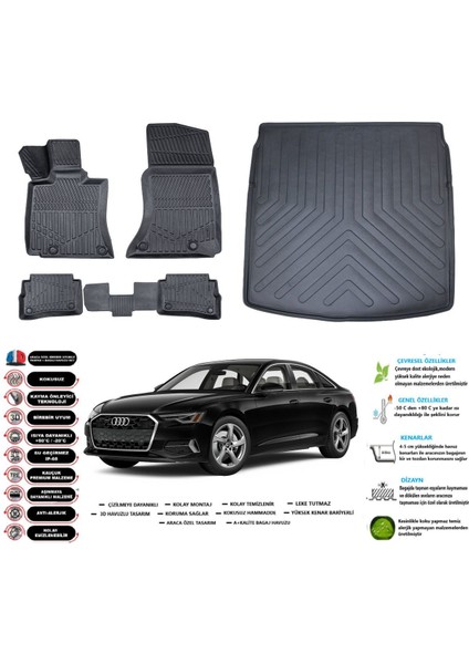 A6 2025 Model Esnek Bagaj Havuzu Araca Özel Siyah Paspas Seti